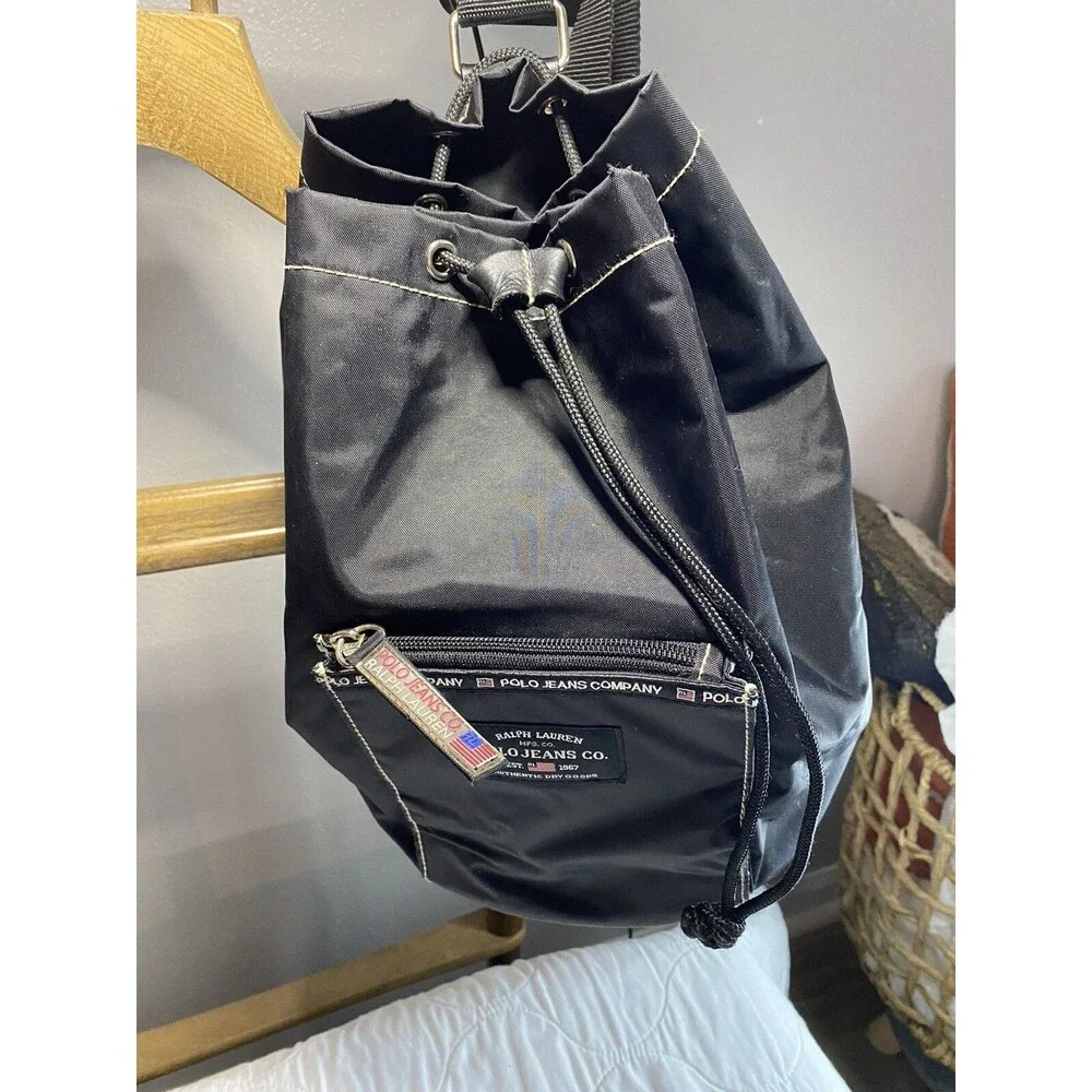 Polo Jeans Ralph Lauren Sport Sling Nylon Bucket Bag Flag Black Vintage 90’s